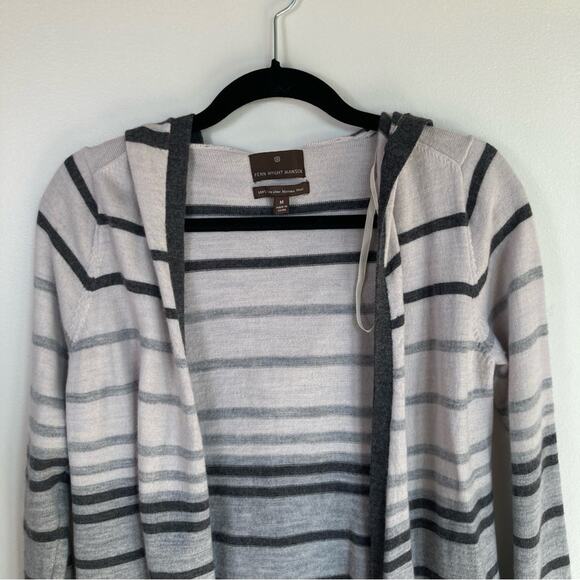 Fenn Wright Manson Womens M 100% Merino Wool Stripe Open Hoodie Nautical Beachy - Picture 3 of 9
